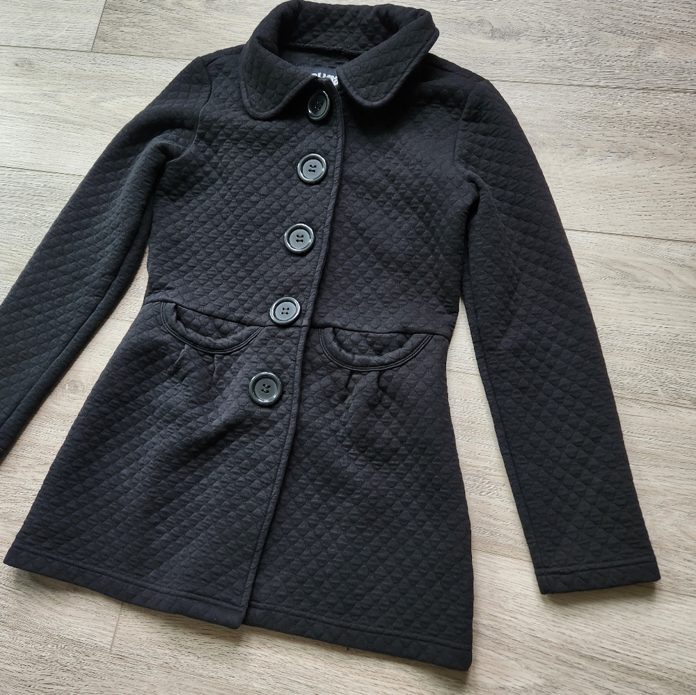 Sugarfly Black Quilted Coat Button Womens Small Fall Jacket Cotton - Picture 4 of 11